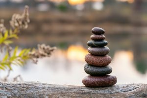 brown stone stack on brown wooden log